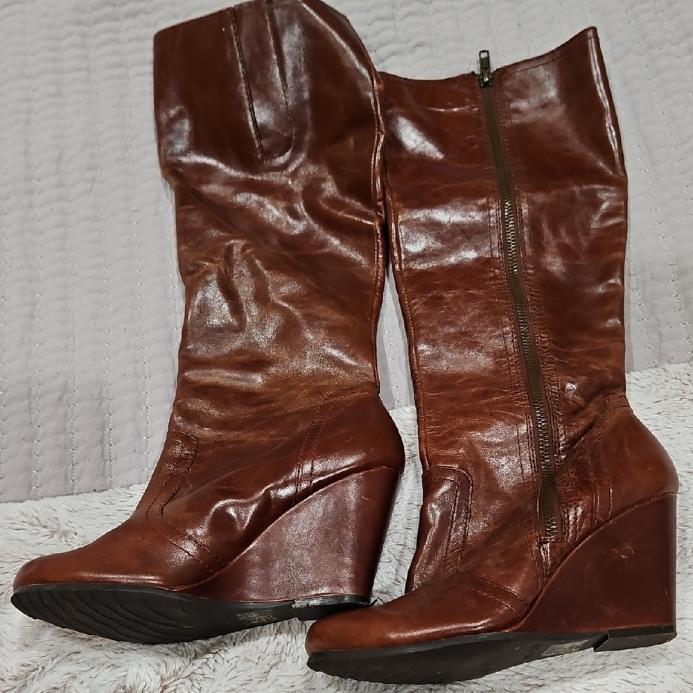 Aldo Brown Leather Wedge Boots